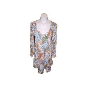 Sunny Leigh Multi-Colored Paisley Print V‎ Neck Shift Dress Women's Size Medium